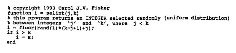 the MATLAB function: selint
