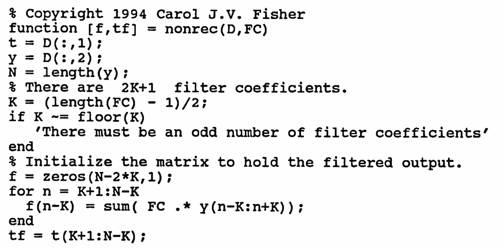 MATLAB function: nonrec(D,FC)