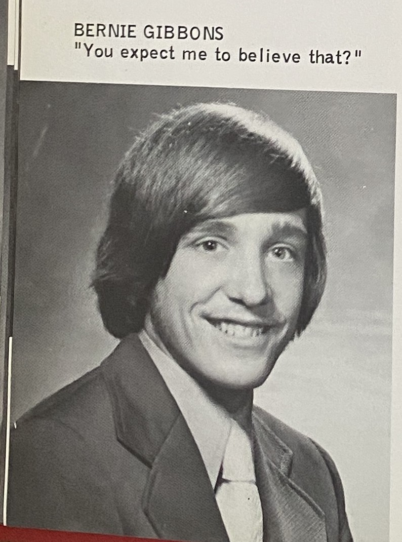 Bernie Gibbons in the 1976 Monument Mountain Regional High School yearbook