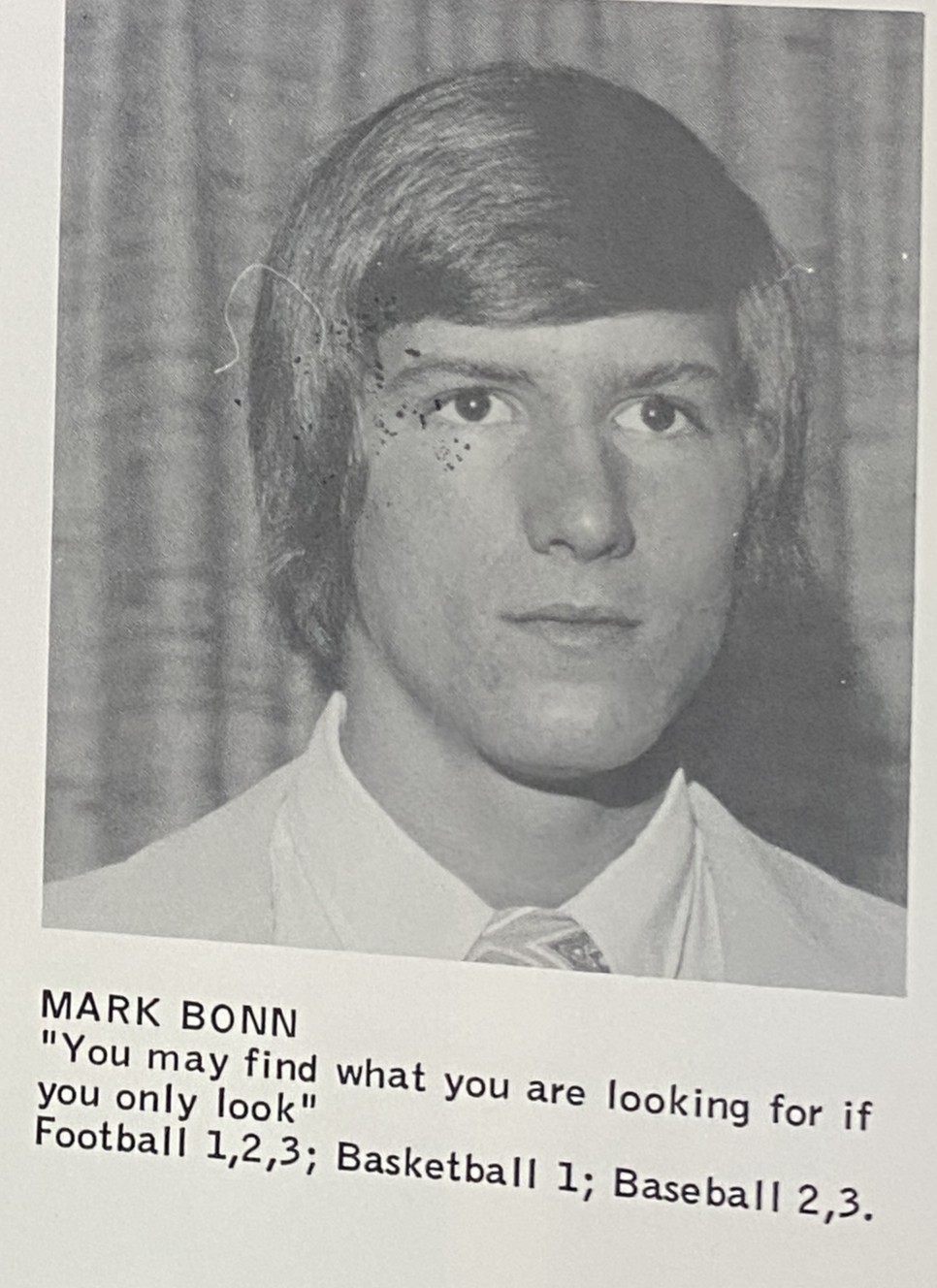 Mark Bonn in the 1976 Monument Mountain Regional High School yearbook