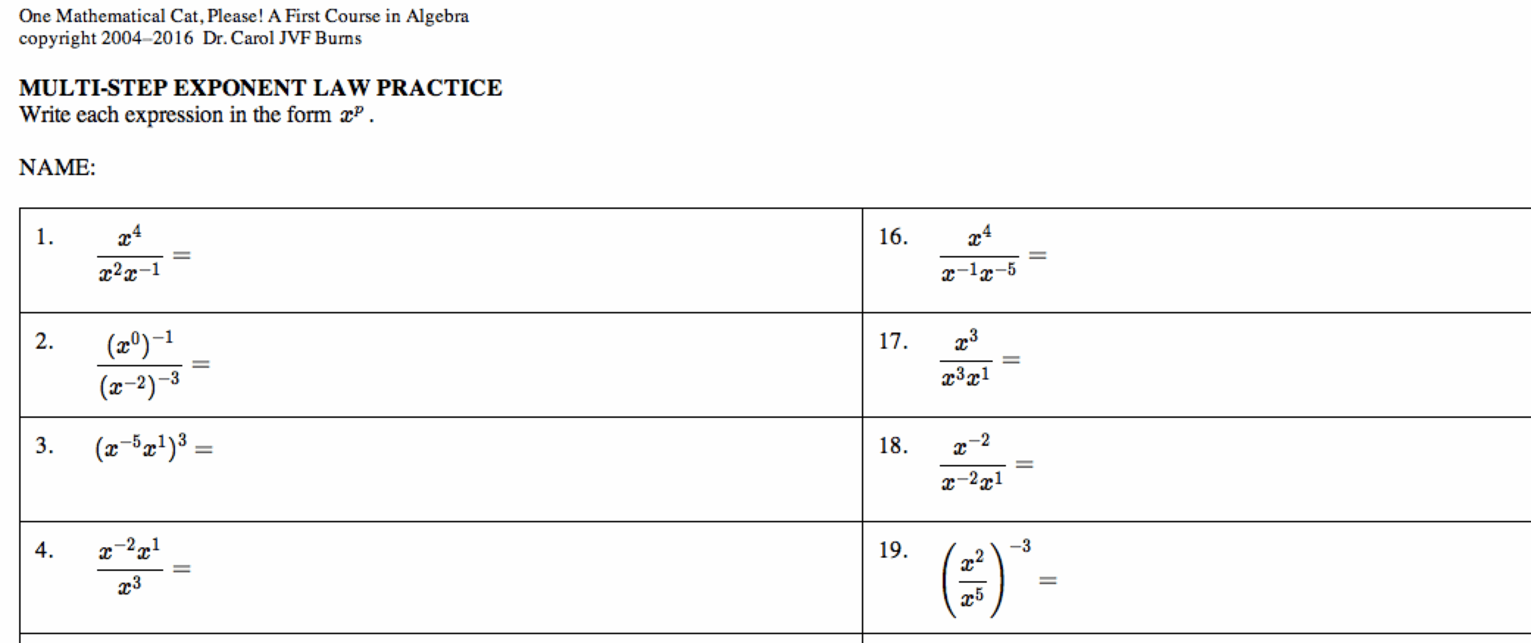 a typical worksheet