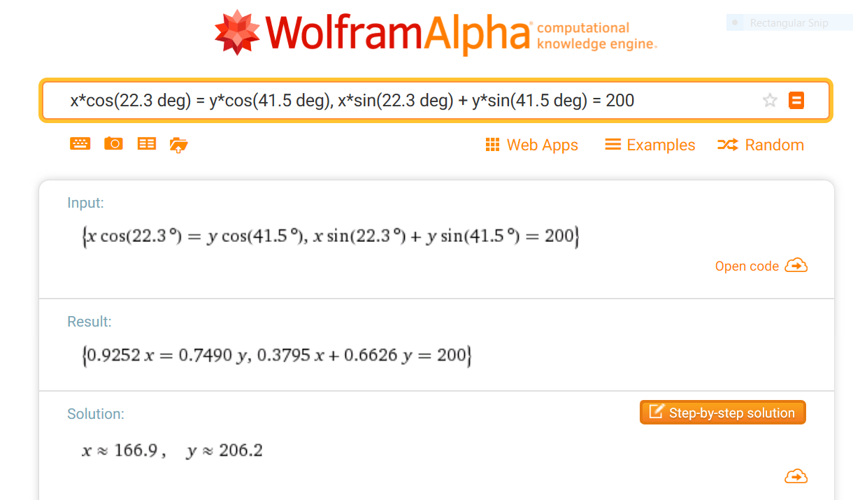 solving a system at WolframAlpha