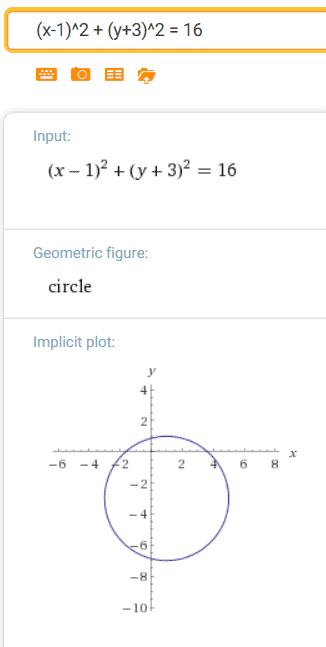 a circle at WolframAlpha