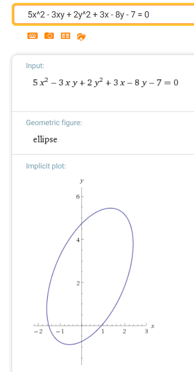 an ellipse at WolframAlpha